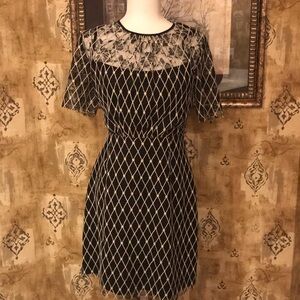 Sandro Black Dress with Ivory Diamond Lace Overlay